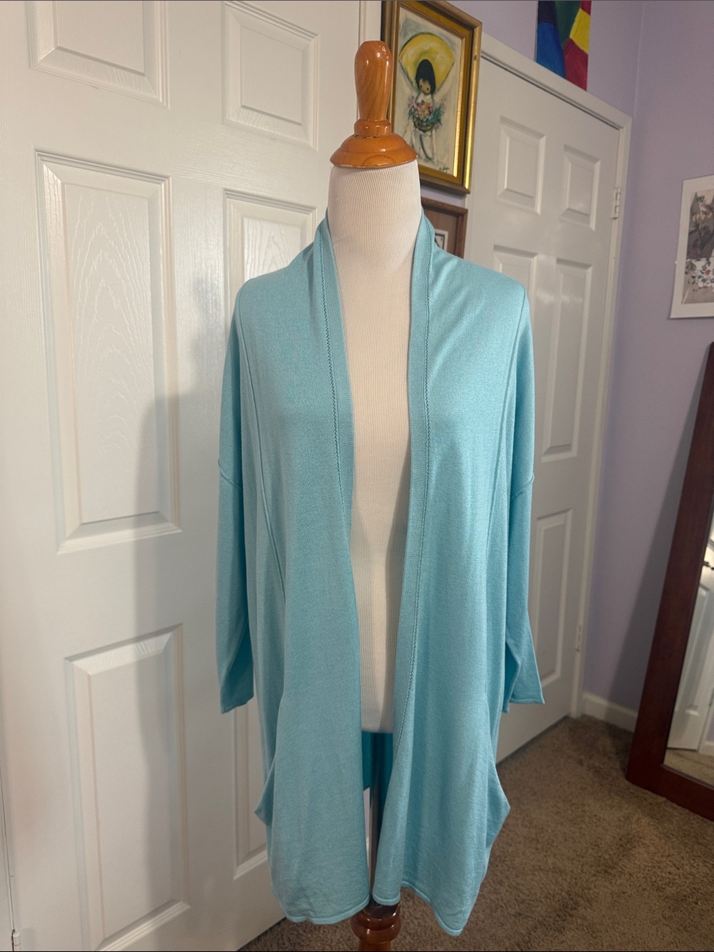 InCashmere Women Blue Silk/Cashmere Blend Open Front Cardigan Size L